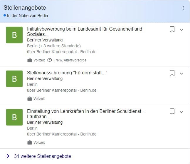 beispiel Google for Jobs in der Google Suche