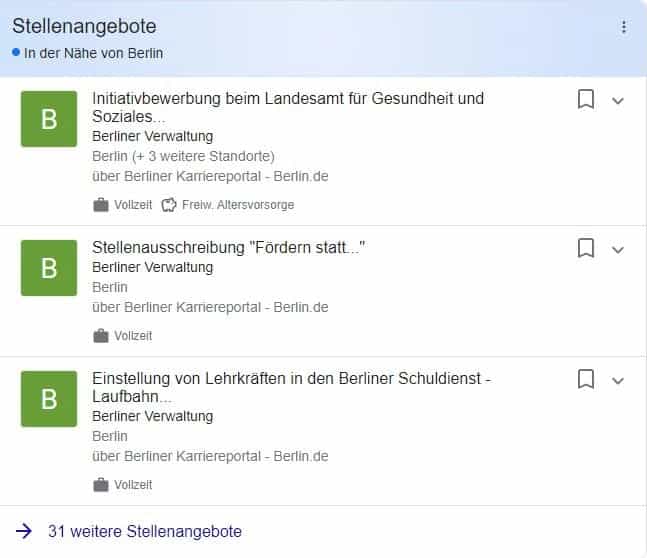 beispiel Google for Jobs in der Google Suche